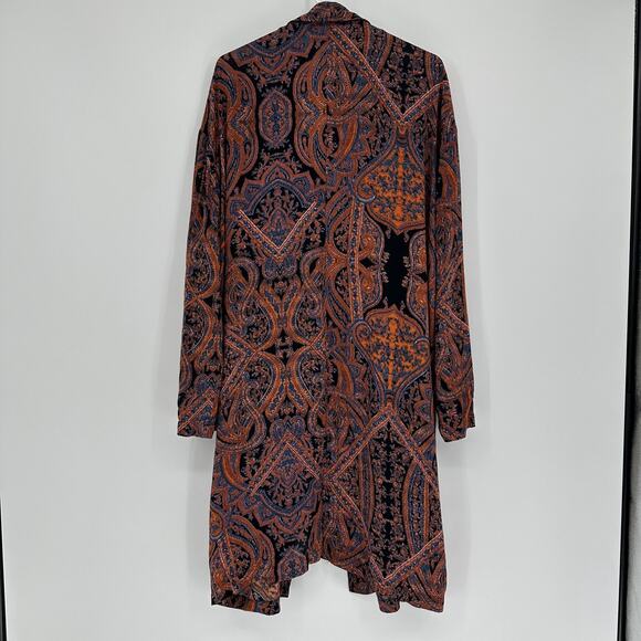 Free People Kimono Cardigan Womens Small Black Paisley Open Front Boho Duster - Picture 9 of 13